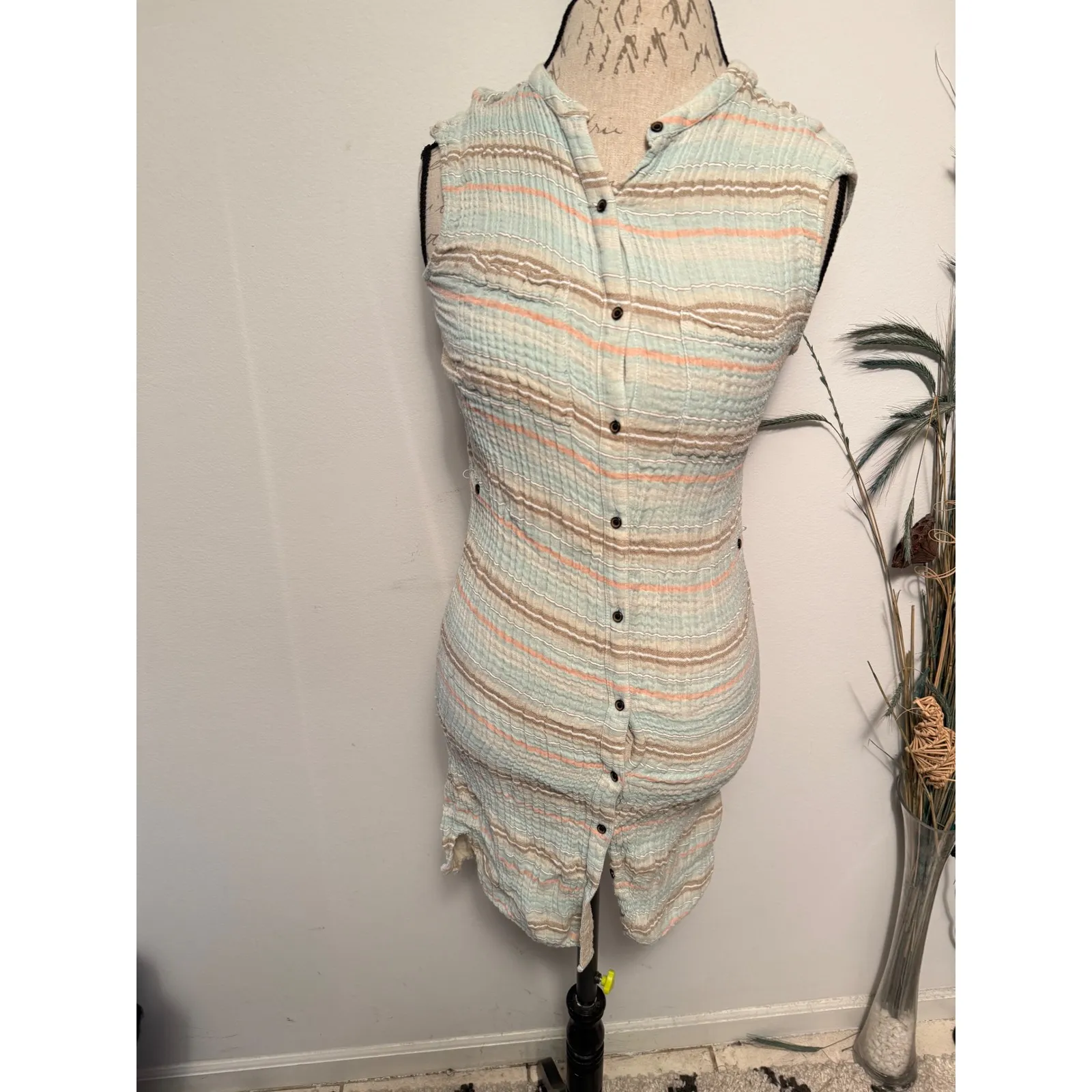 prAna Striped Gauze Button Front Sleeveless Dress Women's Small - Image 2