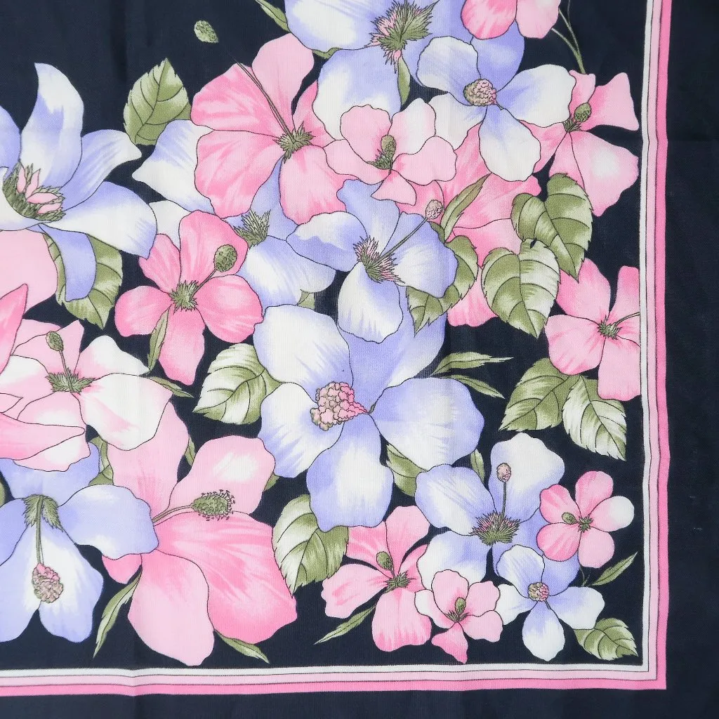Vintage Navy Blue Pink & Purple Floral Square Scarf Wraps - Image 2