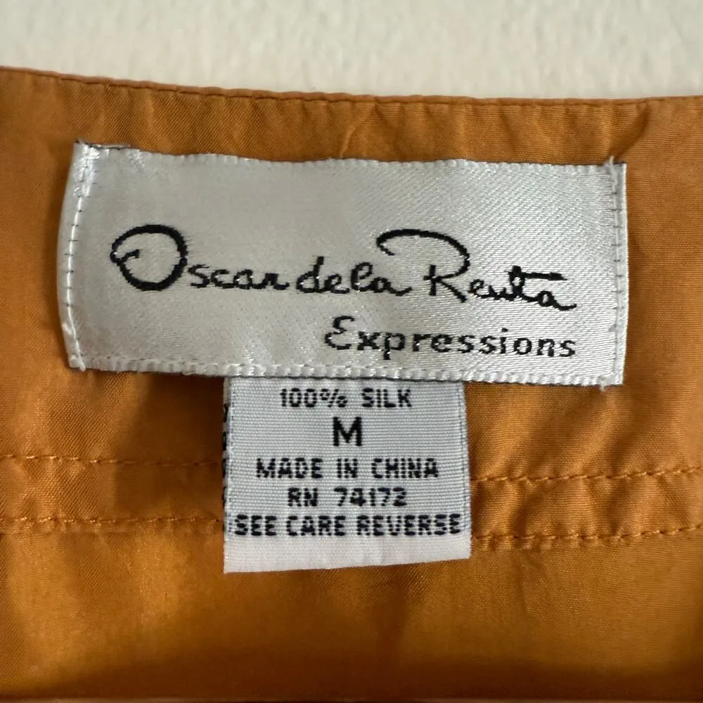 90's Vintage OSCAR de la RENTA | Deep Mustard Silk Baseball Style Shirt | Medium Yellow - Image 3