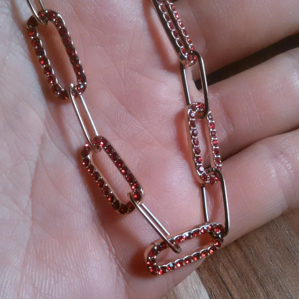 Red Austrian Crystal Paperclip Ion Plated Rose Gold Stainless Steel Necklace - Image 7