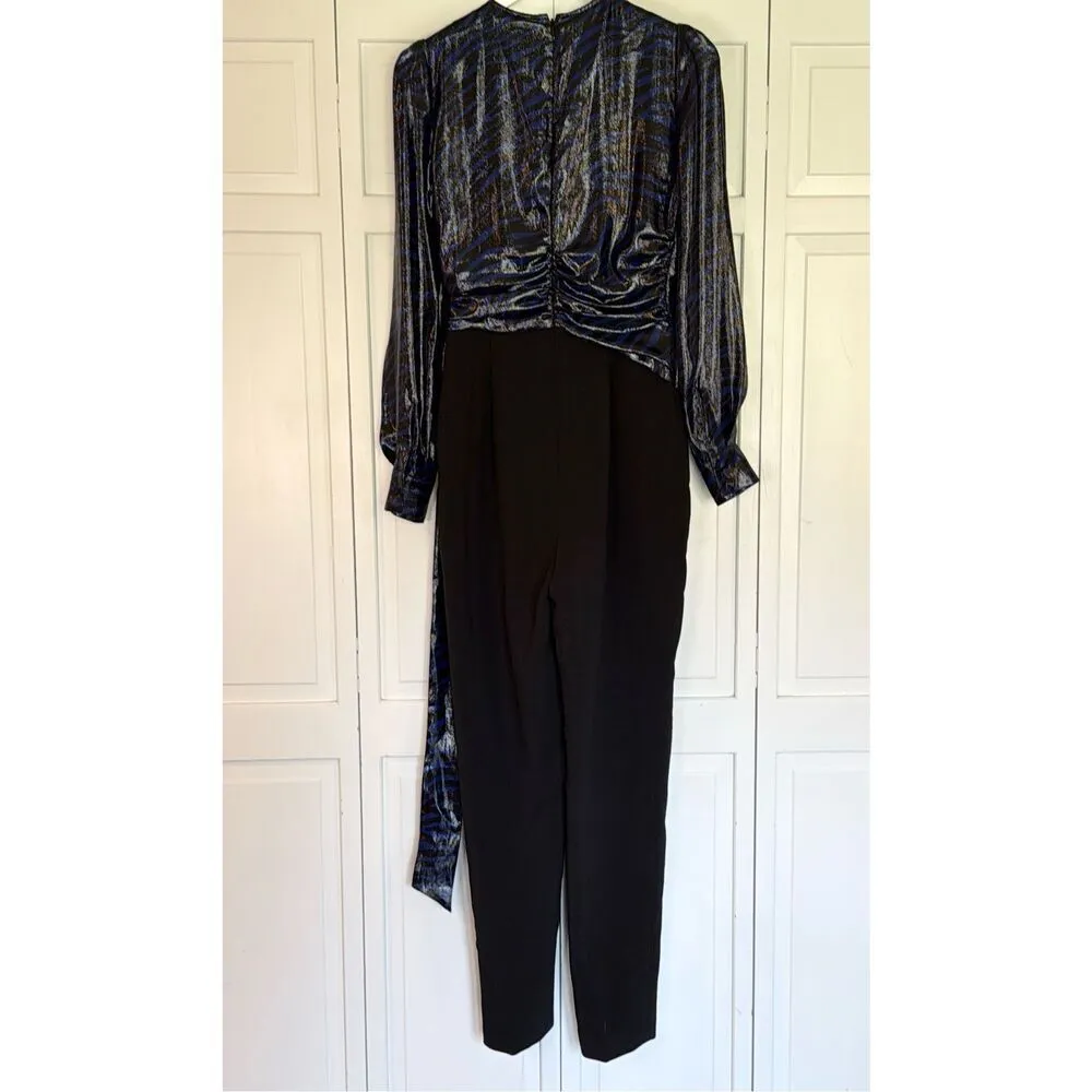 Michael Kors blue animal metallic tie waist jumpsuit 2 - Image 12
