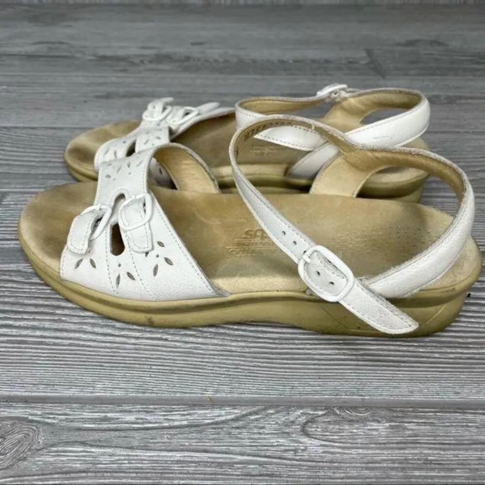 Sas this is comfort white buckle sandals shoes strappy size 7 floral cut out - Image 7