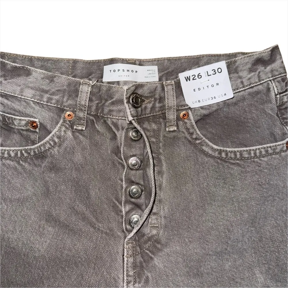 NWT Topshop Editor Straight Leg Jeans 26 x 30 High Rise Button Fly Gray Taupe - Image 3