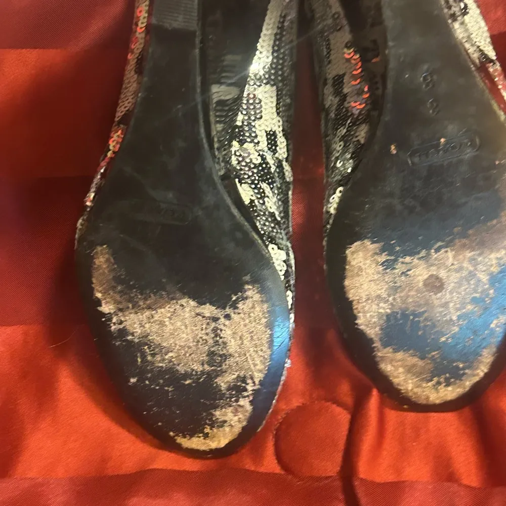 Coach Women's Sequin Black and Silver wedge shoe - Image 7