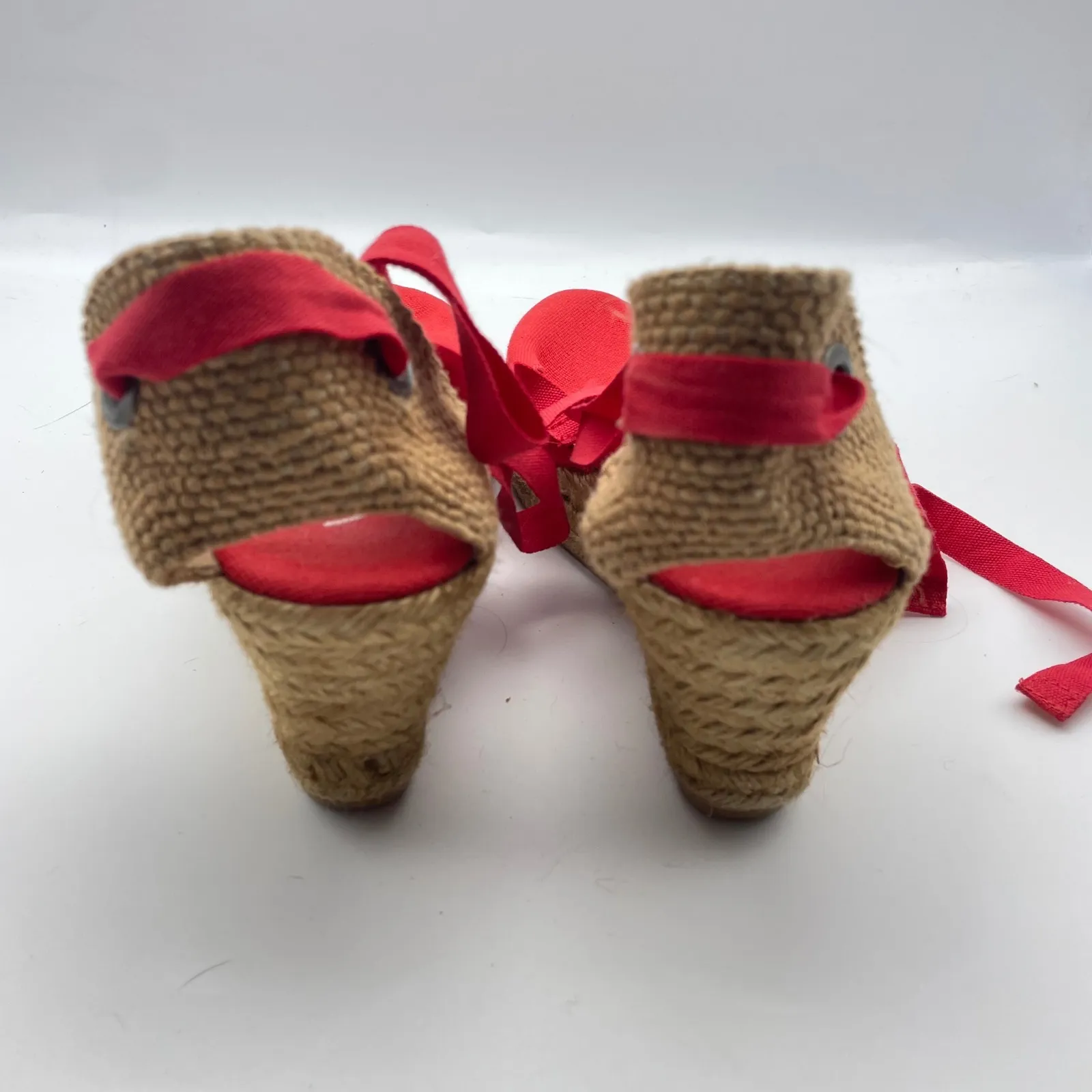 Viscata Barcelona Espadrille Wedge Ankle Tie Up Red Canvas‎ Shoes Size 41/ US 10 - Image 7