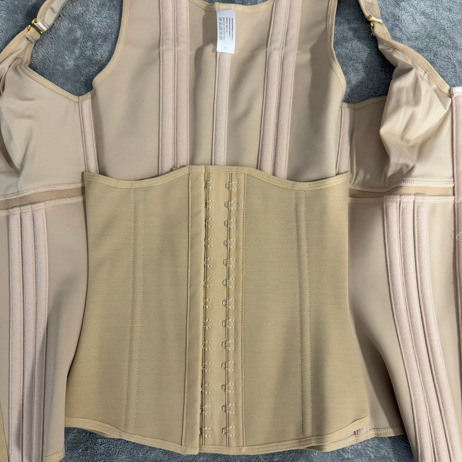 Shapeshe Tummy Control Corset Short Shapewear Waist Trainer Full Zip, Tan, XS Tan - Image 4