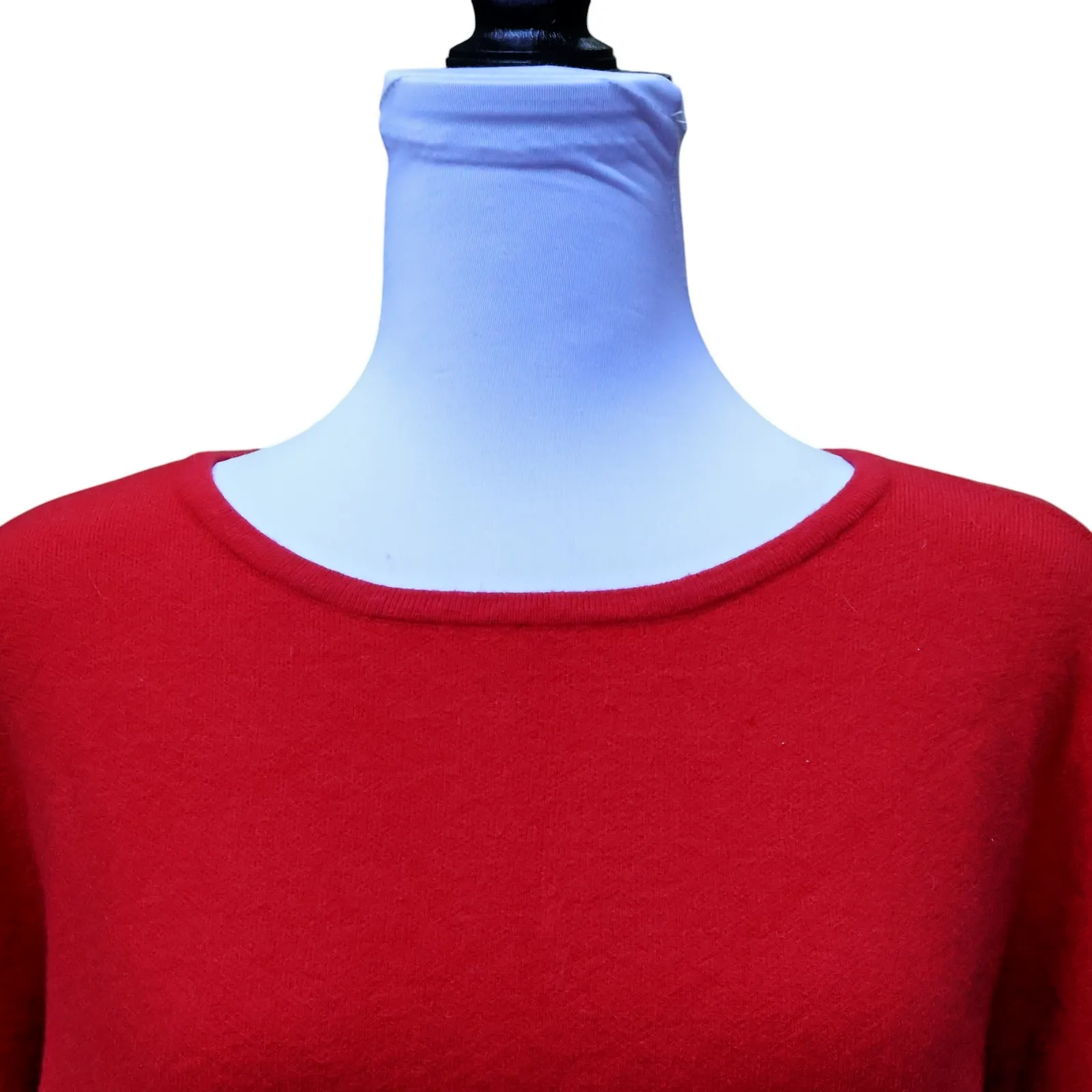 Tahari Red Knit Sweater Holiday Christmas Crew‎ Neck Back Zipper Winter Size L - Image 3