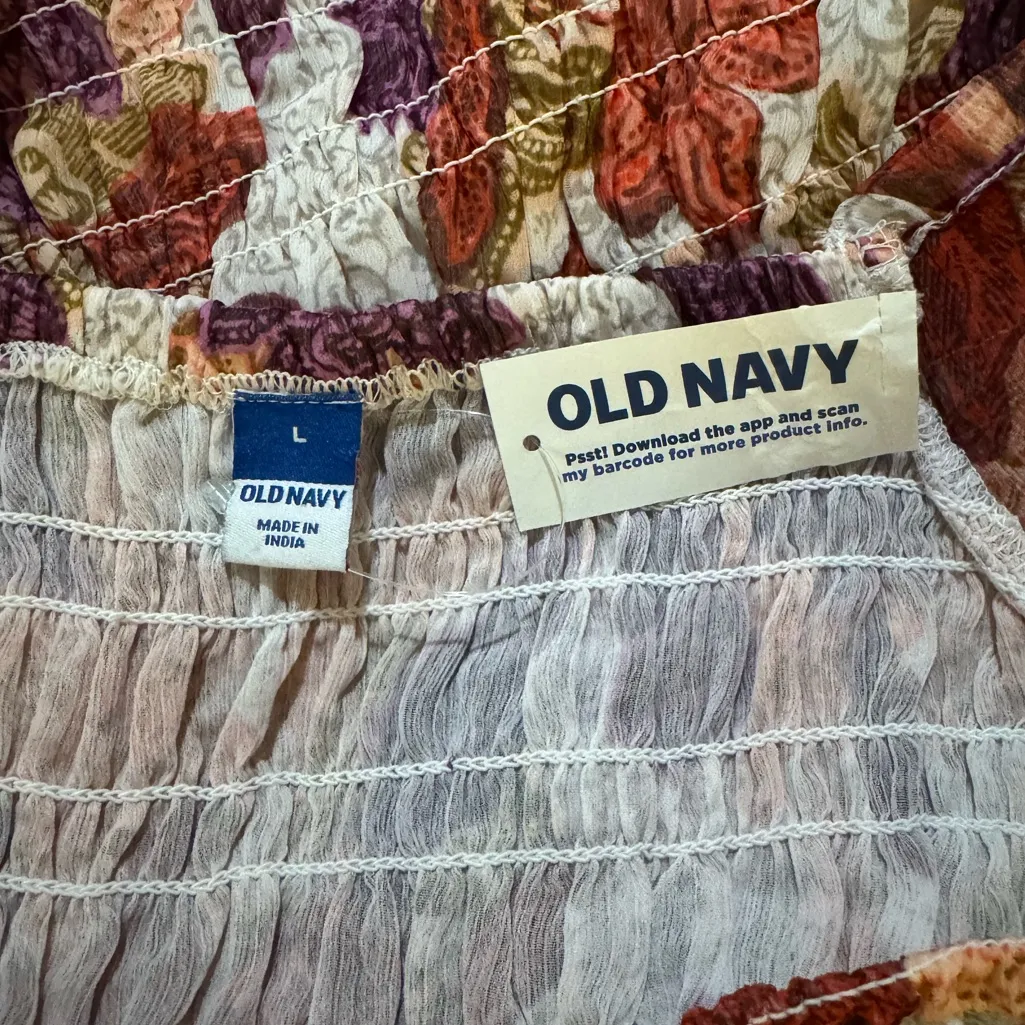 Old Navy Fitted Puff-Sleeve Smocked Top Autumn Leaves Size L - Image 7