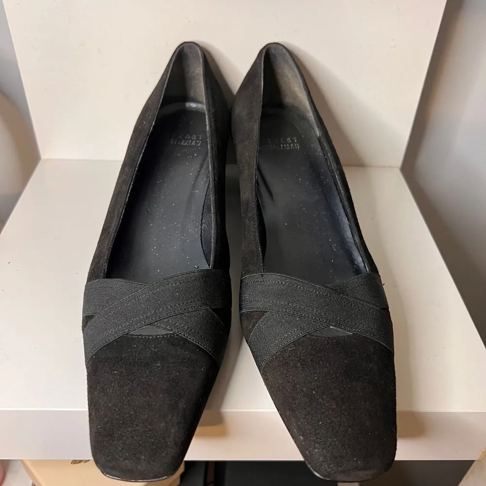 Stuart‎ Weitzman Black Suede Pumps Elastic Cross Strap Low Heel Women Shoes-8.5 - Image 3