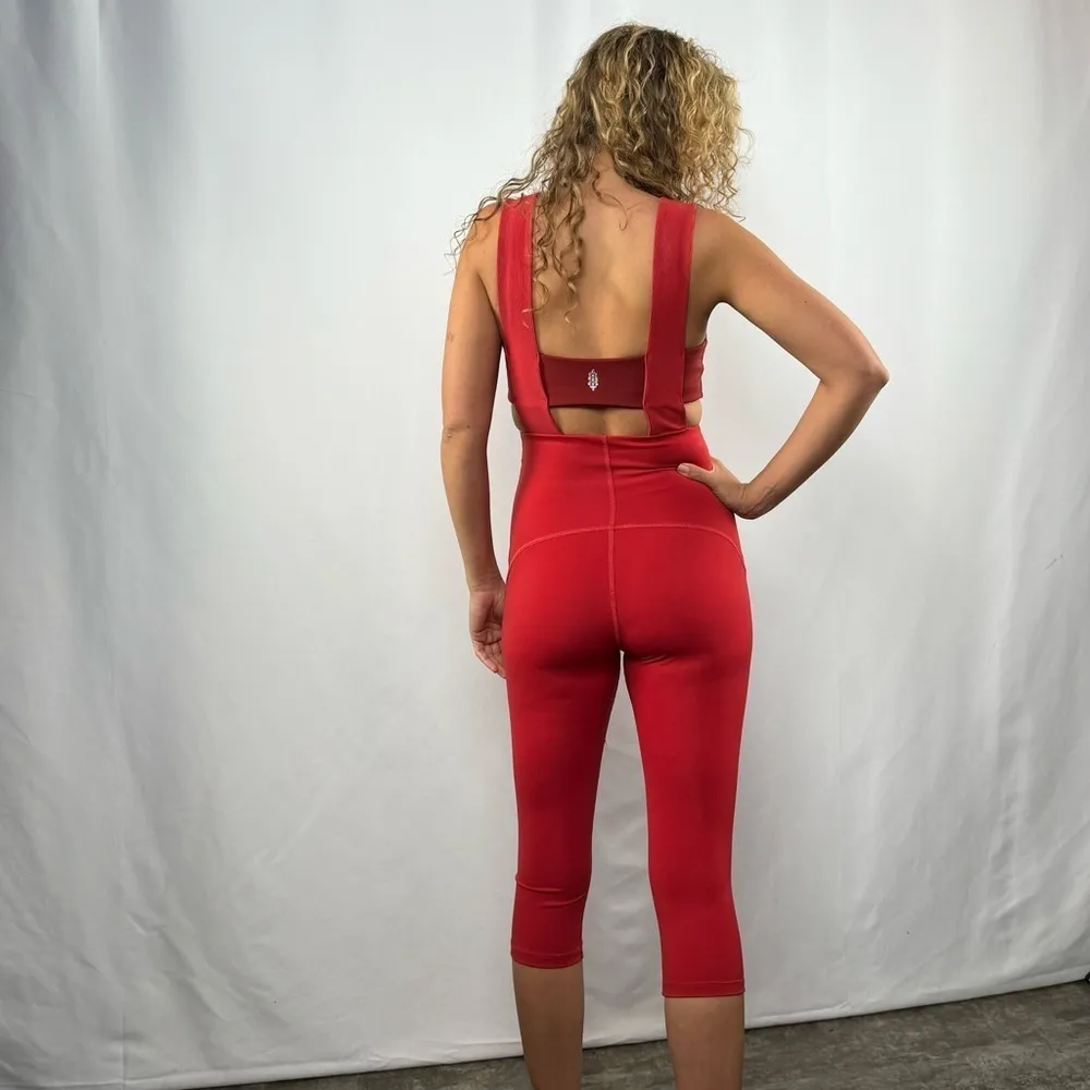 Free People Movement Cut Out Cropped Exercise Jumpsuit in‎ Red Size Small - Image 4