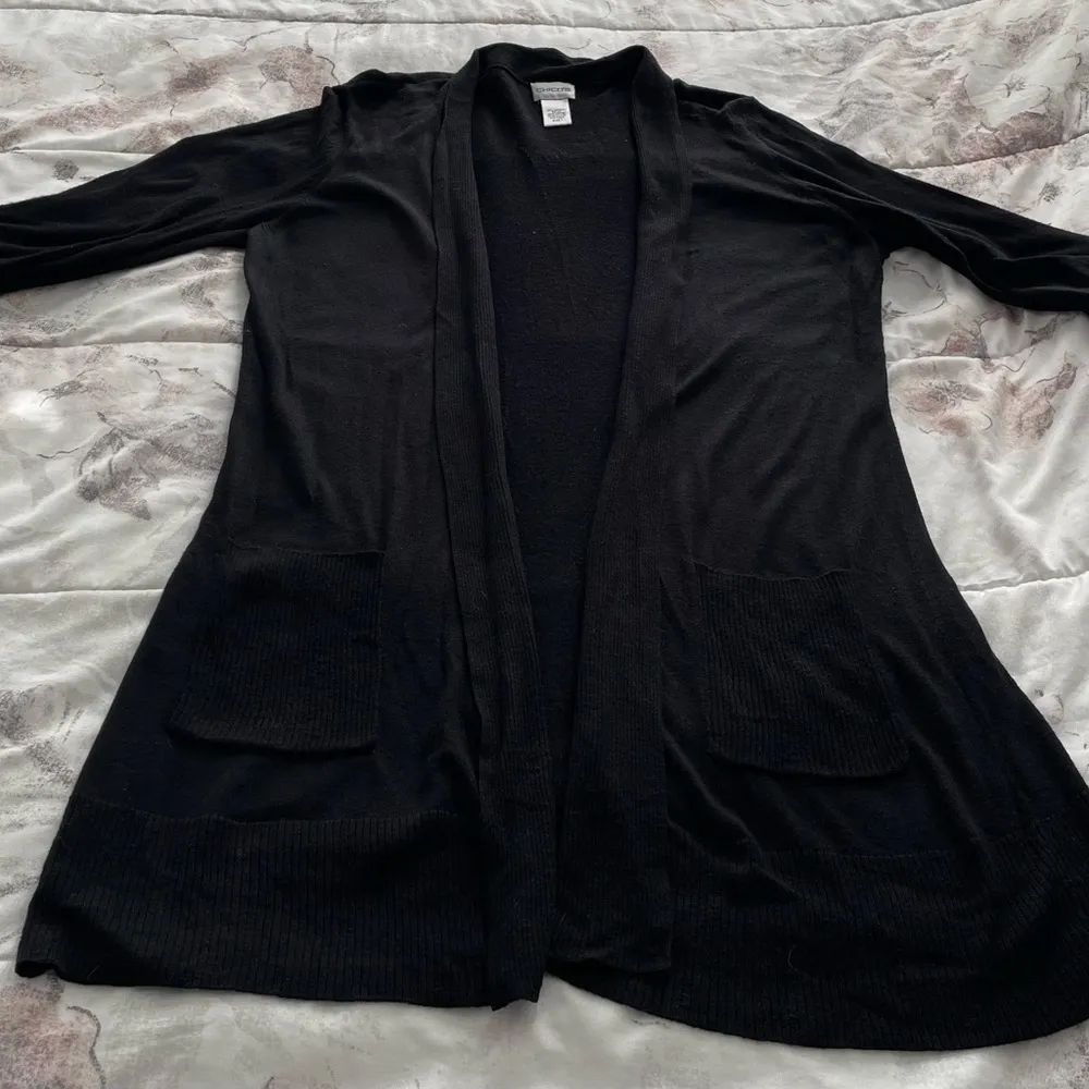 Chico’s black bamboo rayon open front cardigan with pockets, size 1 or M preppy - Image 10