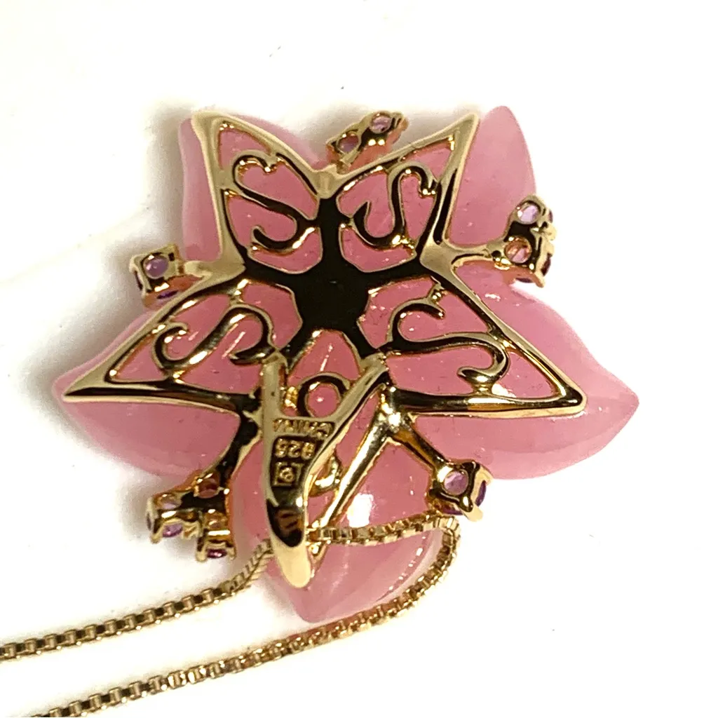 VINTAGE PINK QUARTZITE & AMETHYST GOLD TONE STERLING SILVER 925 PENDANT - Image 8