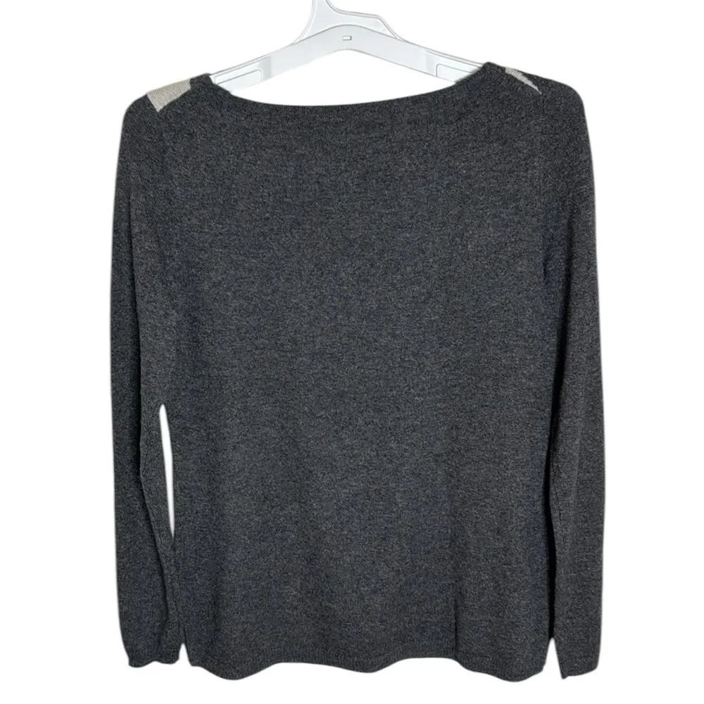 Talbots Audrey Cashmere Boatneck Floral Rose Long sleeve Sweater grey size XS - Image 2