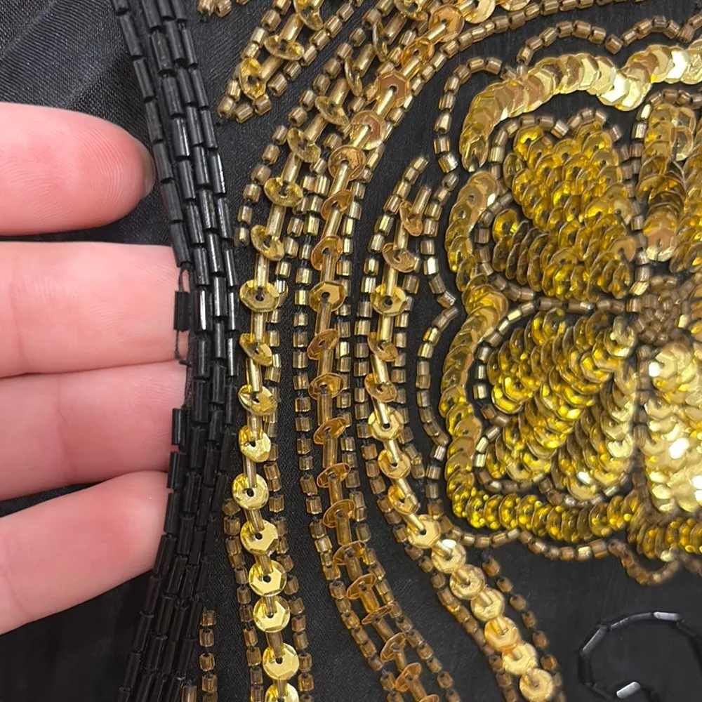 Vintage Fully Beaded Silk Shift Dress Black Size 3X - Image 4