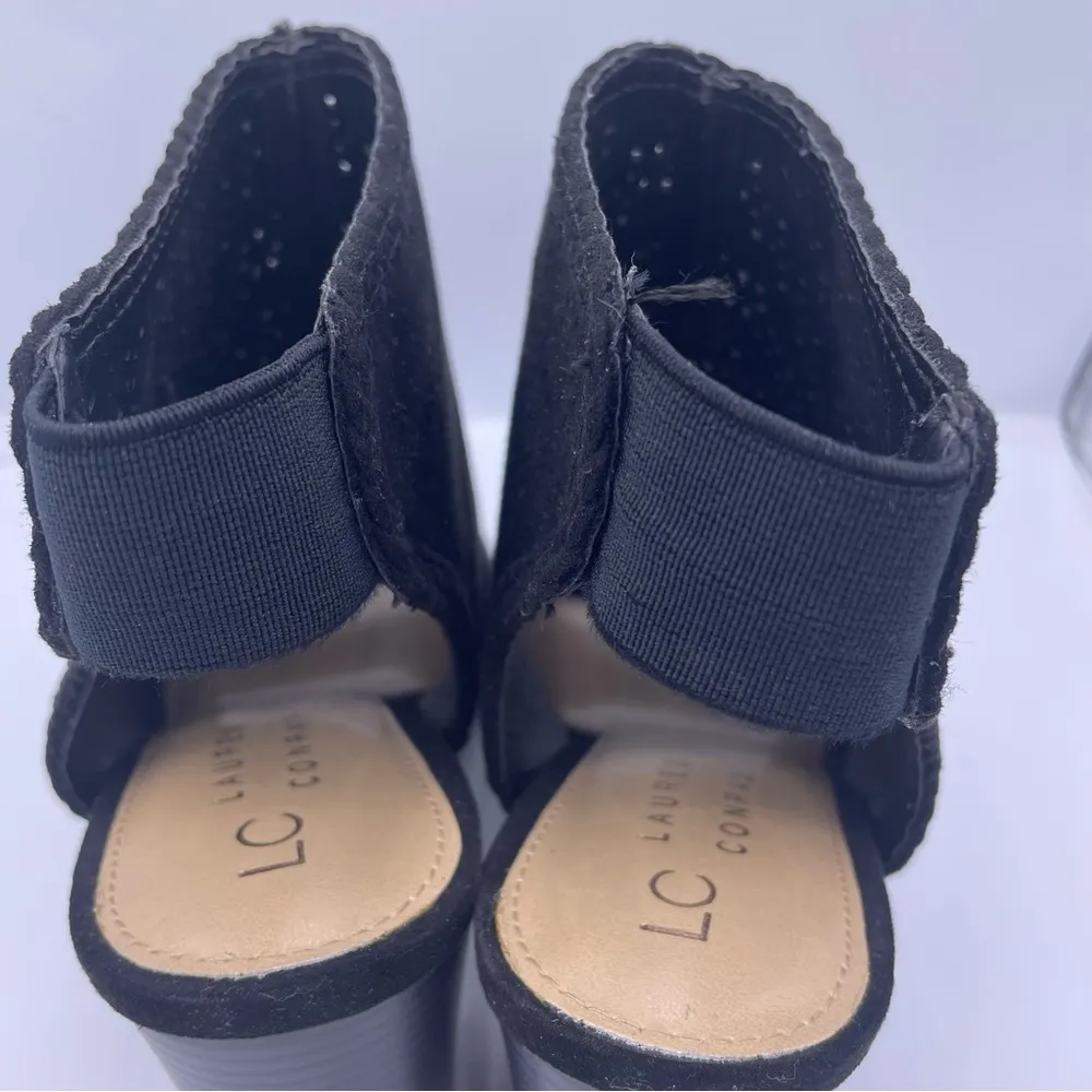 suede cut-out peep toe black boots women Size 8 1/2 - Image 6