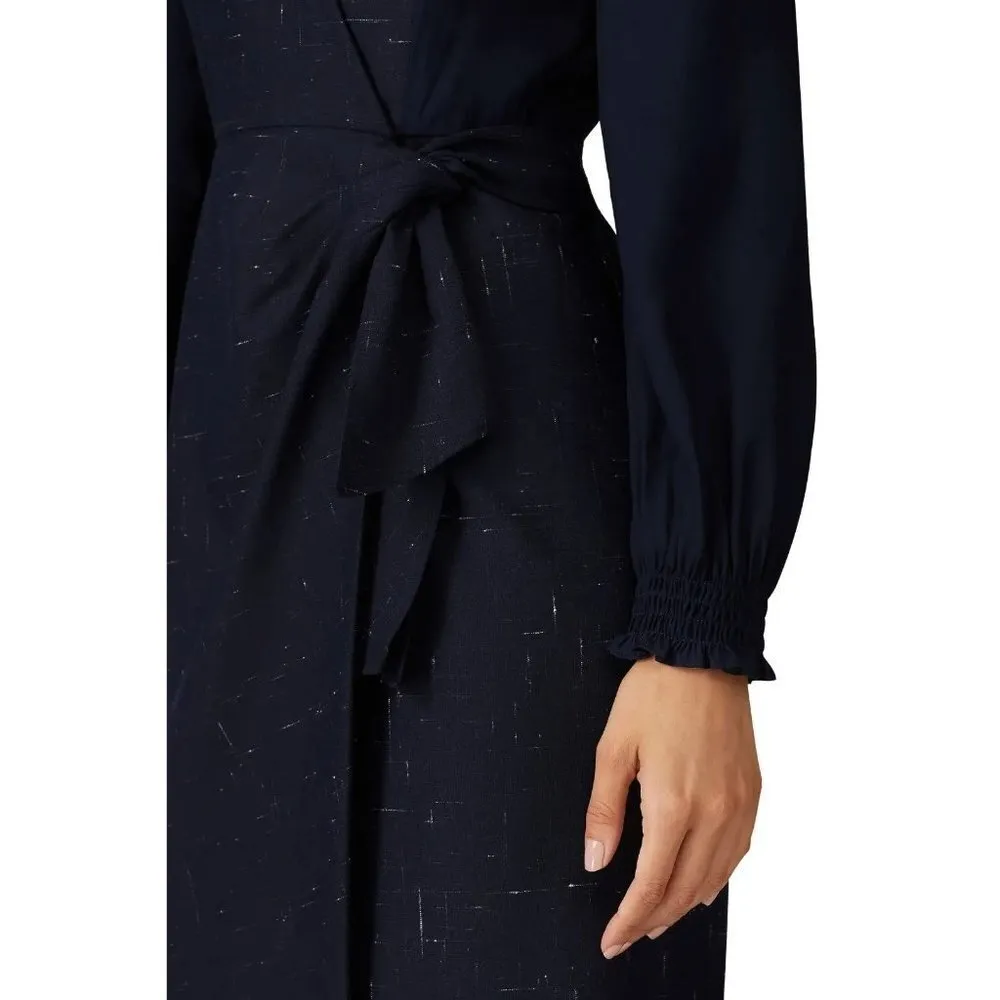 Rebecca Taylor Cross Hatch Wool Blend Wrap Dress Navy Womens Size 6 - Image 5
