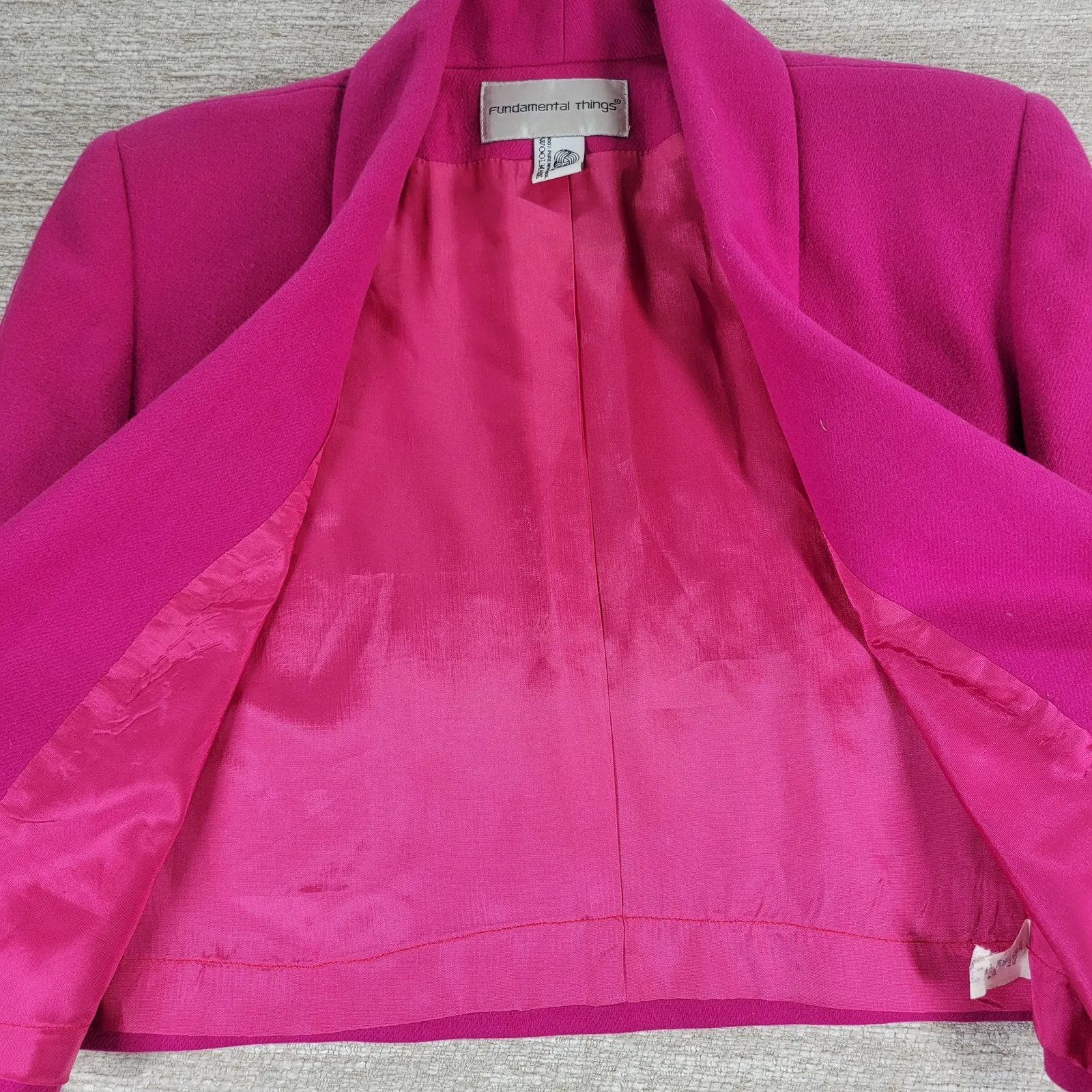 Fundamental Things Pink Wool Cropped Blazer Womens 8 Shawl Collar Gold Button - Image 13