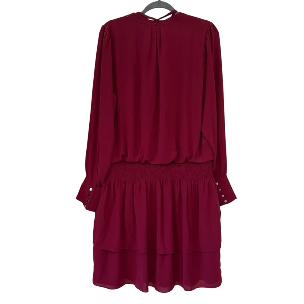 NWT, White House Black Market Tie Neck Blouson Dress in Red Plum, Sz XL - Image 5