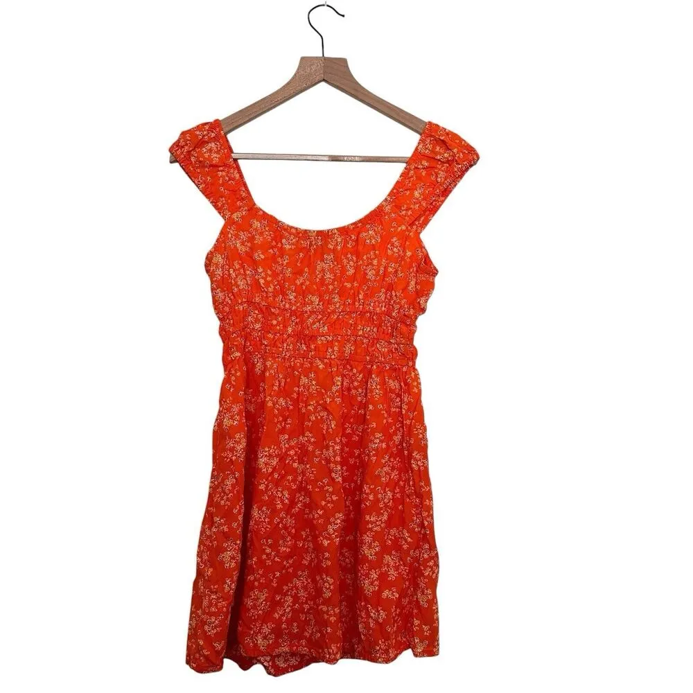 FAITHFULL THE BRAND M  6 Lucciola floral Mini Orange cinched Babyboll Dress - Image 3