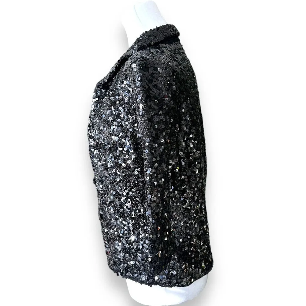 IISLI Sequin Crop Jacket Blazer Size 6 Party Formal Sweater Glam Tiffany New‌ Black - Image 5