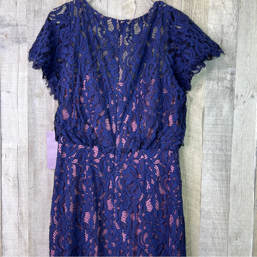 JS Collection Size 10 Navy Blue Floral Lace Rose Liner Short Sleeve Shea… - Image 6