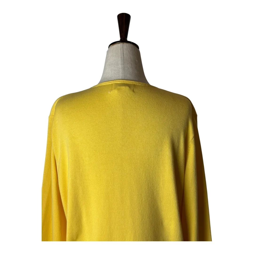 Foxcroft Sweater Women Large Yellow Cotton Blend Knit Cardigan Preppy Classic‎ - Image 2