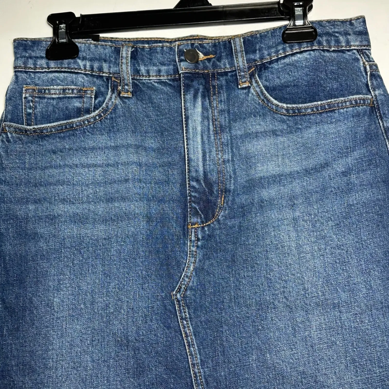 JOES JEANS High Rise Midi Skirt Blue Denim Raw Hem Size 30 - Image 8