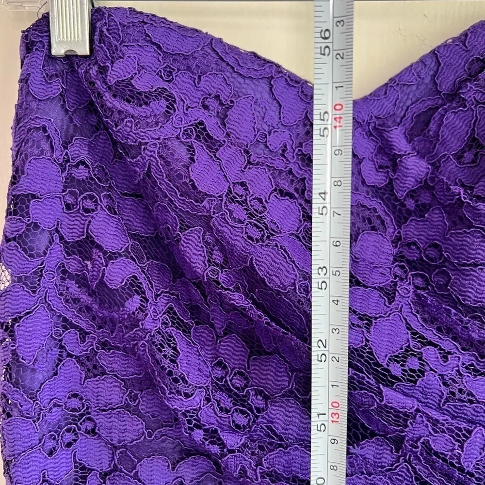 David's Bridal Long Strapless Lace Dress Draped Bodice Regency Purple - Image 7