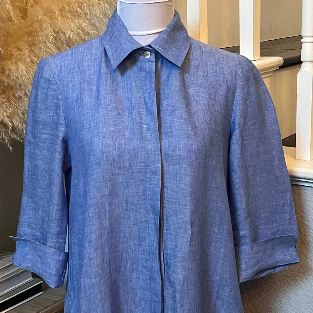 Sara Campbell The Hollie Blue Linen Midi Button Down Side Pockets Dress Size XS - Image 3