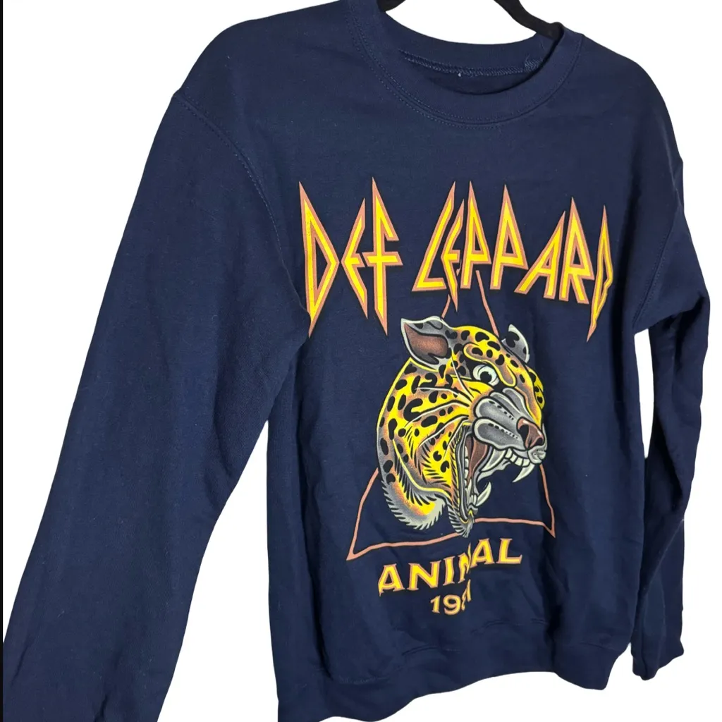 Nordstrom Navy Blue DEF LEPPARD Graphic Pullover Sweatshirt Sz S - Image 3