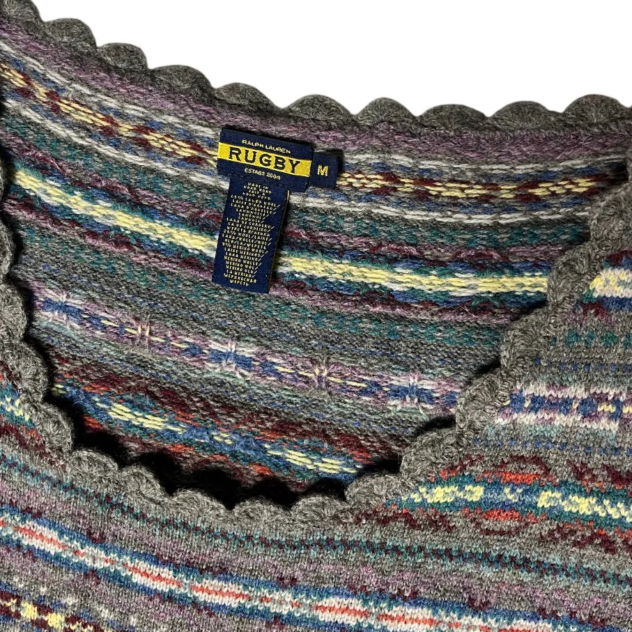 RALPH LAUREN RUGBY Wool Dress Fit & Flare Short Sleeves Mixed Color Knit Medium - Image 7