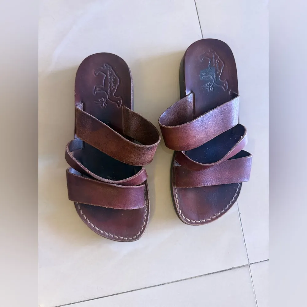 CAMEL Brown Leather Sandals Greek Roman from Israel EUR 37 Comfy Sandals Summer Size 7 - Image 11