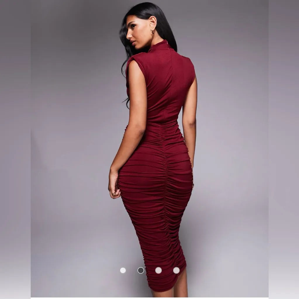 TFNC London high neck padded shoulder midi dress in cherry US Size 12 NWT - Image 4