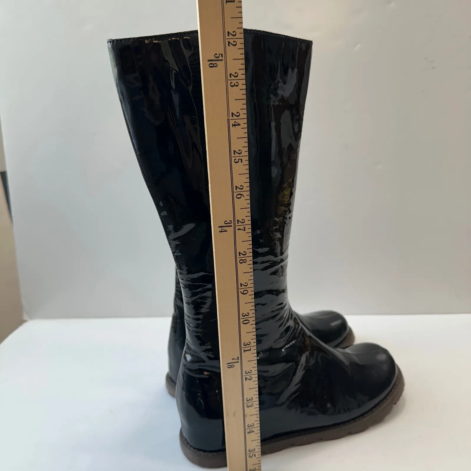 Patrizia‎ Ancaldi Tall Boots Lug Sole Black Patent Leather Boots Womens 38 Italy Size 8 - Image 8