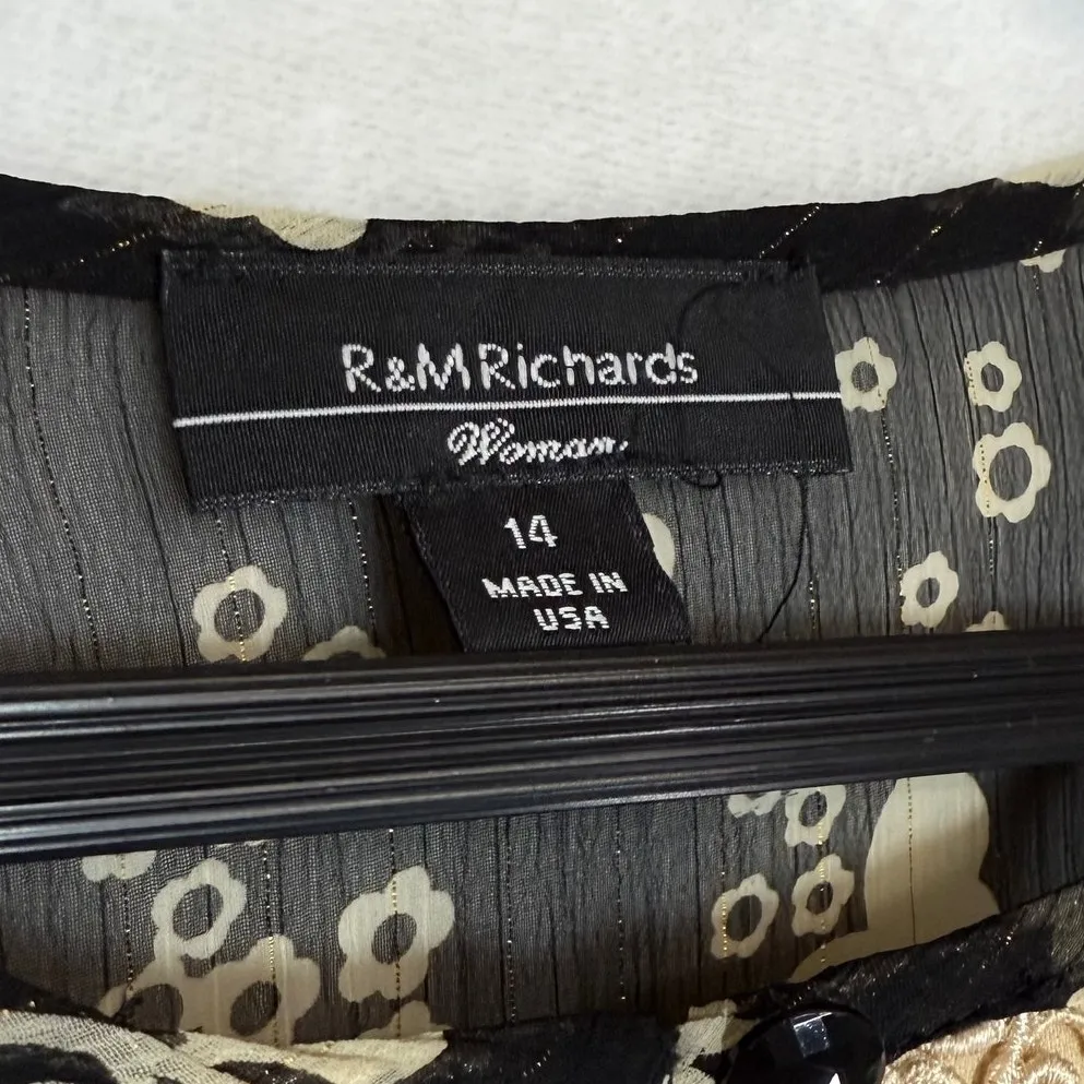 VTG R&M Richards 14 Plus‎ Floral Sheer 3/4 Sleeve Top Open Embroidered Grandma - Image 6