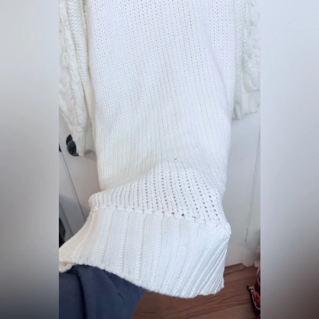 Farm Rio NWT White Midi Sweater Dress Off White Size M Chunky Cable Knit Fringe - Image 15
