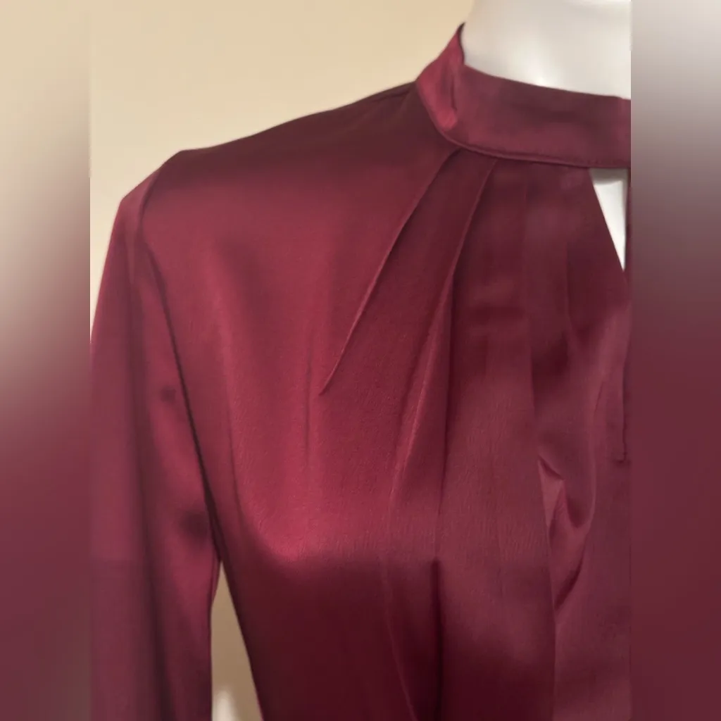 Chicwish Deep Satin Burgundy Long Sleeve 3 Gold Long Button Dress Sleeves  Sz XS - Image 7
