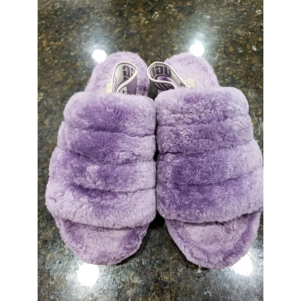 UGG Fluff Yeah Sandals Womens Size 9 Purple Violet Fur Slides Faux Fur Open Toe - Image 5
