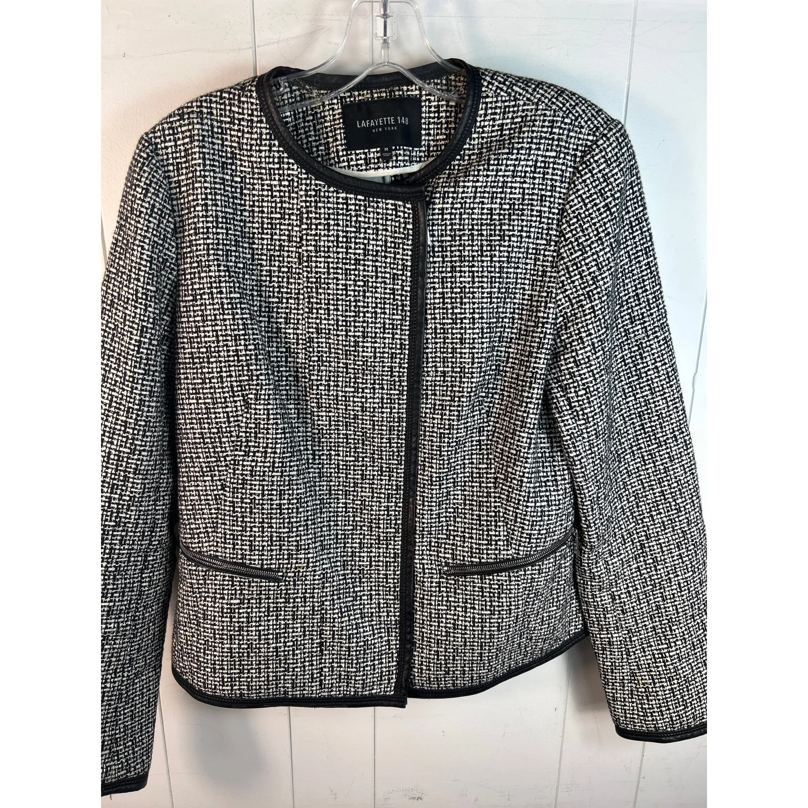 Lafayette 148 New York Black Multi Caridee Weave Blazer Black/white Size M - Image 6