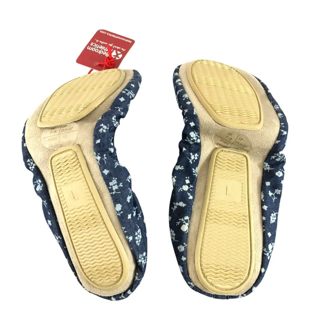 Bedroom Athletics Womens Ballet Flats Slip On Floral Chambray Blue White 9 - Image 3