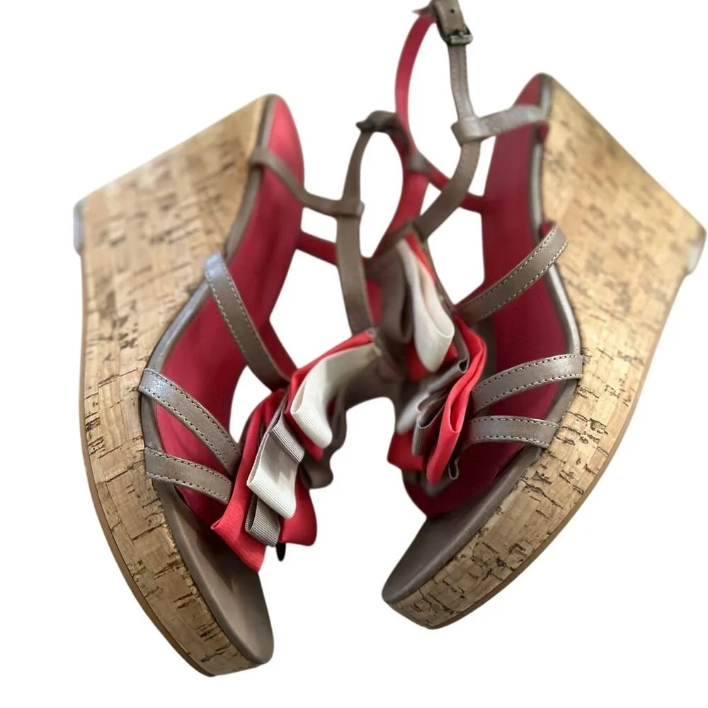 Boden Taupe Grey, Pink & Cream Cork & Leather Wedges Gray Size 10.5 - Image 6