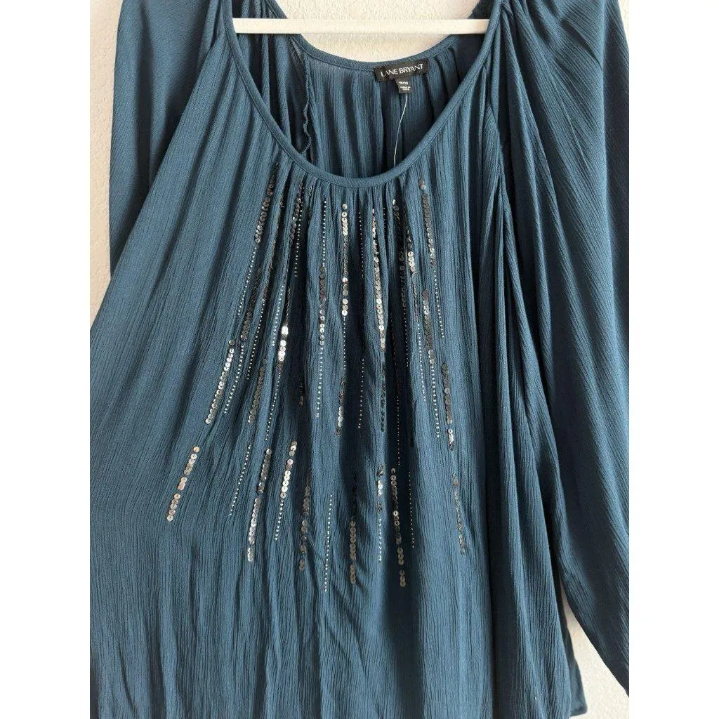 Lane Bryant Jade Green 3/4 Sleeve Blouse Womens Size 18/20 Sequin Flowy Boho NEW - Image 10