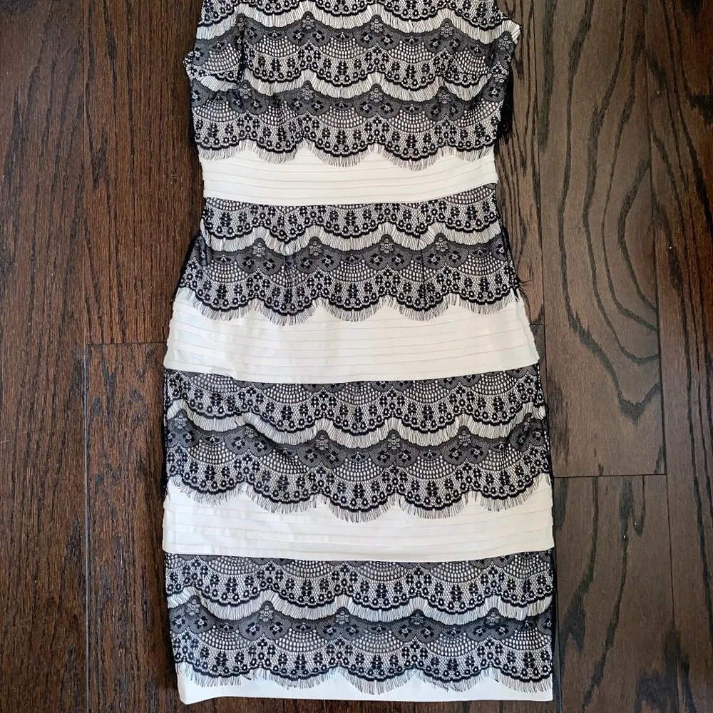 SANGRIA Cream and Black Lace Sleeveless Dress - Image 2