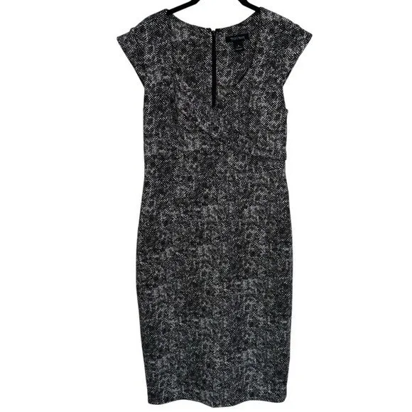 WHBM Black & White Micro Polka Dot V-Neck Midi Pencil Dress Career Church Size 8 - Image 2