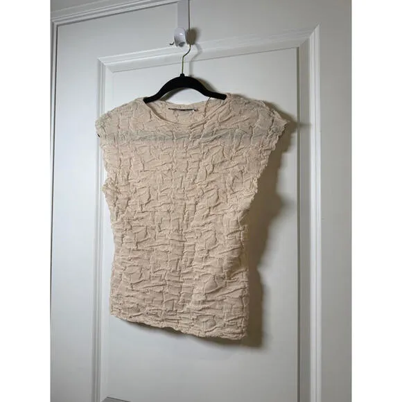 ZARA Sand Wrinkled-Effect‎ Knit Top S - Image 3