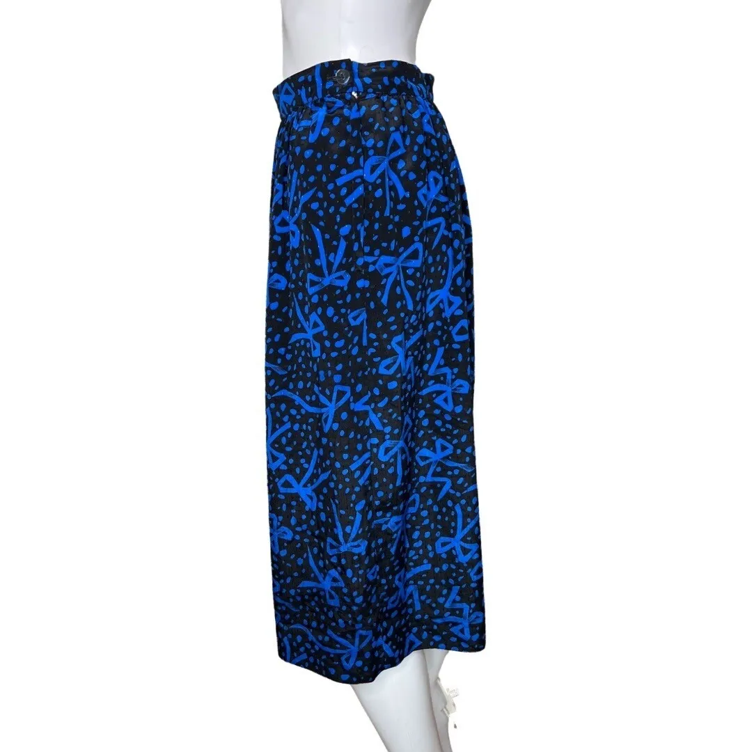 Vintage Midi Skirt 4 80s Blue Bow Polka Dot Made in USA‎ Retro Party High Waist - Image 3