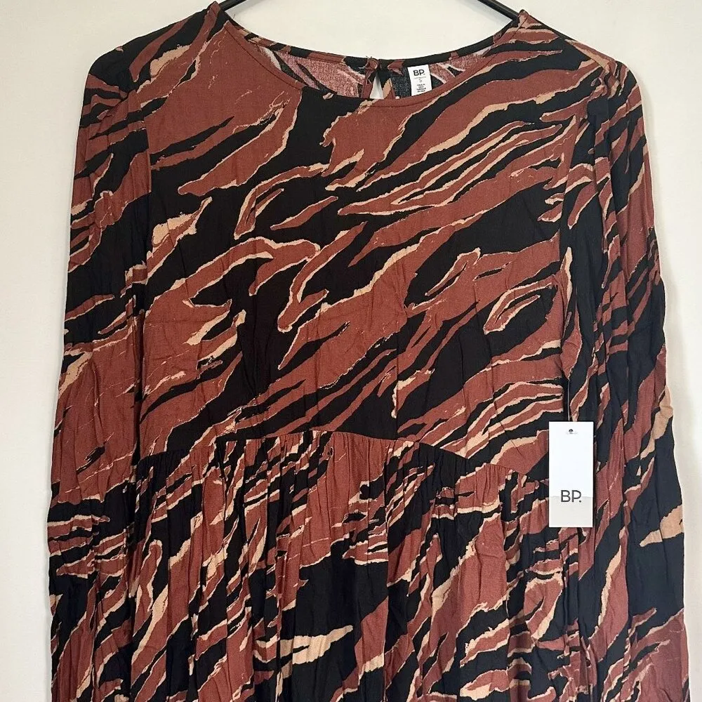 NWT BP by Nordstrom Brown and Black Tiger Stripe Long Sleeve Mini Dress - S - Image 4