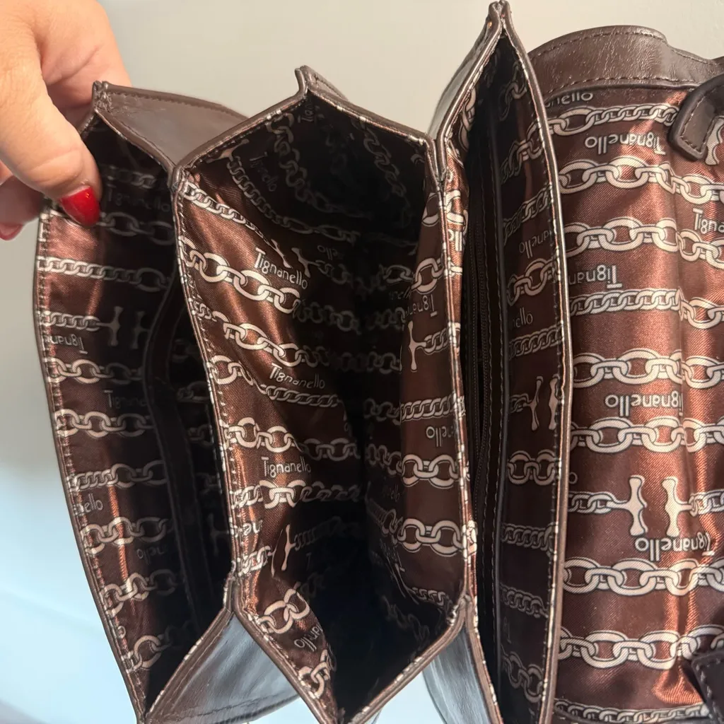 Tignanello Orange Leather‎ Flap Front Saddle Bag Crossbody Accordion Style Purse - Image 7