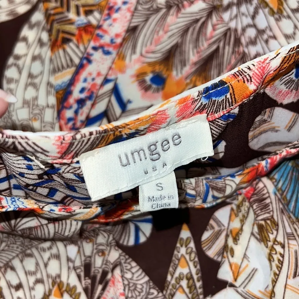 UMGEE small tunic shirt dress hi low fall colors button close front ruffle trim - Image 8