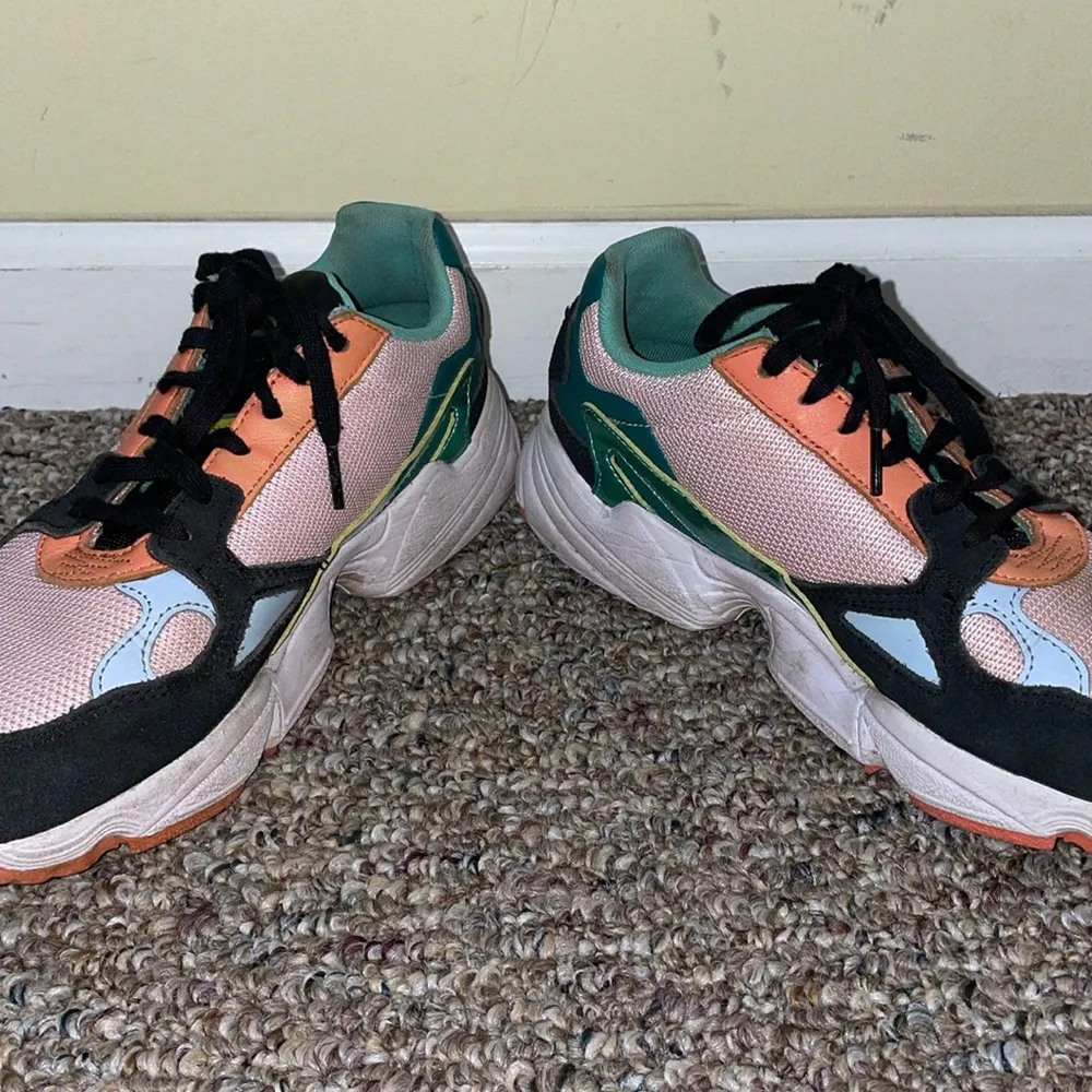 Womens Adidas Falcon Clear Pink Aero Green Athletic Shoe Sneakers - Image 2